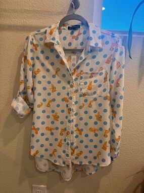 Velvet Heart White Button-Down Shirt with Blue Polka Dots and Orange Fish Print